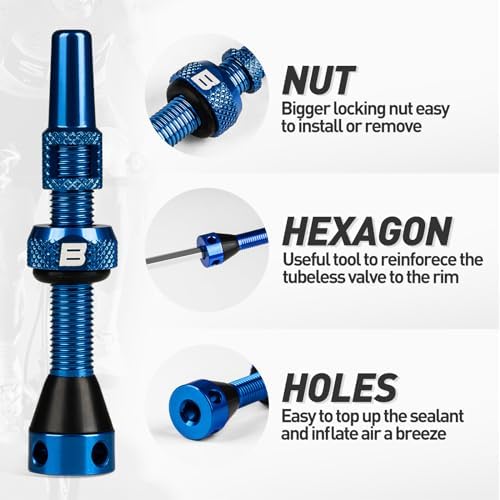 BWSHLF Tubeless Presta Valve Stem 40/44/55/60/65/80/100 mm, Super Light Alloy - Image 2