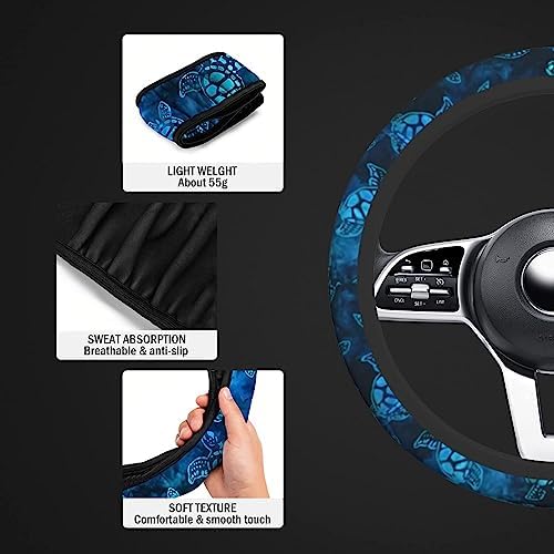 Watercolor Blue Sea Turtle Car Steering Wheel Cover Universal Fit 15 inch - Image 3