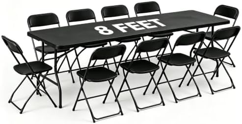 11-Piece 8 FT Black Plastic Folding Table Chairs Set by WelcometoEDWINENE