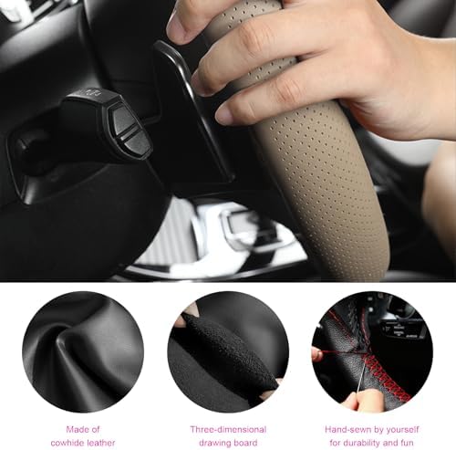 Ziciner Genuine Leather Steering Wheel Cover, Stitch on Wrap, Breathable - Image 3