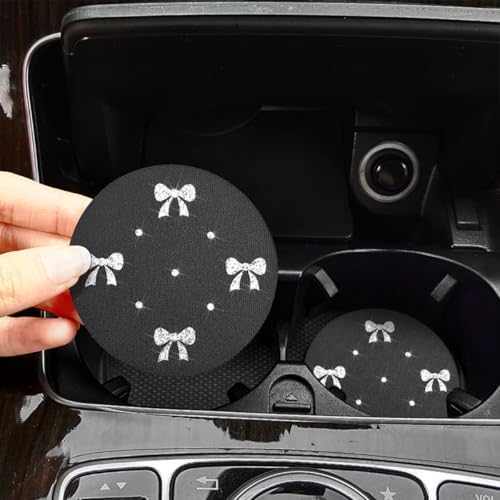 2PCS Car Coasters Rhinestone Bow Cup Holder Pad Anti-Slip Silver - Image 3
