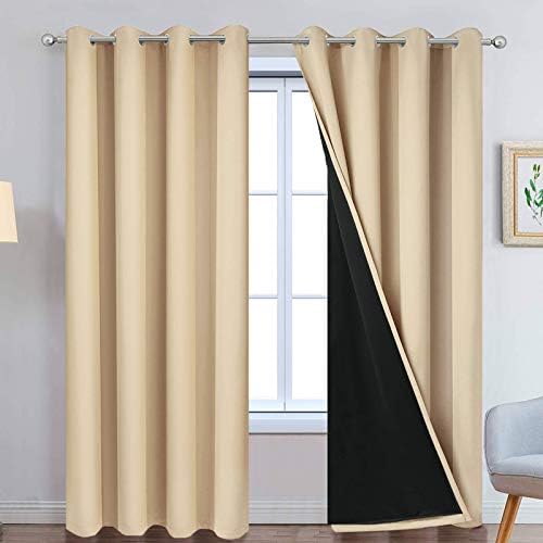 Yakamok Beige 100% Blackout Curtains 84 Inches Long by Yakamok