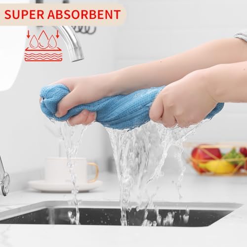 Homaxy 100% Cotton Waffle Weave Kitchen Dish Cloths 8-Pack, Sky Blue - Image 3
