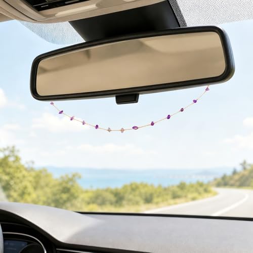 Natural Stone Rearview Mirror Charm Boho Aesthetic Purple - Image 4