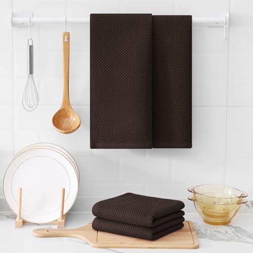 Kitinjoy 100% Cotton Waffle 4-Pack Kitchen Towels, Dark Brown - Image 6