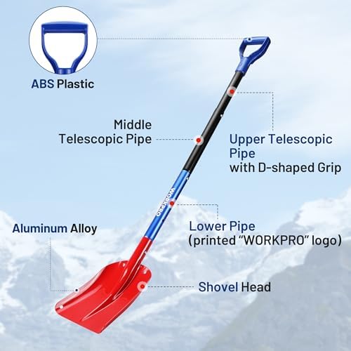 WORKPRO 47" Adjustable Aluminum Snow Shovel, Detachable Shovel - Image 2