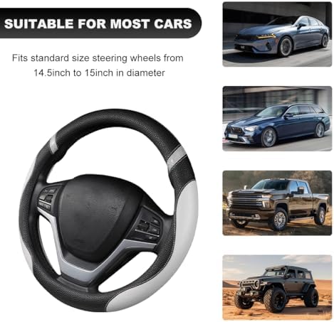 Car Steering Wheel Cover, 15 Inch Premium Leather Breathable Non-Slip Wheels - Image 5