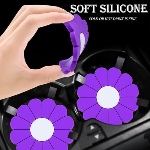 2-Pack Car Cup Holder Coaster Inserts, Daisy Shape, 2.75 Inch Non-Slip Silicone - Image 4