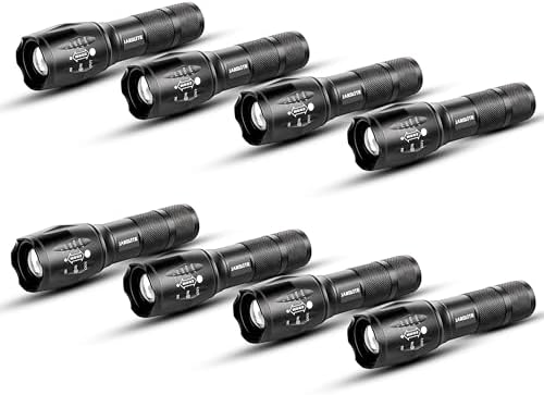 JARDLITE 8 Pack LED Emergency Handheld Flashlight, Adjustable Focus, Water by JARDLITE