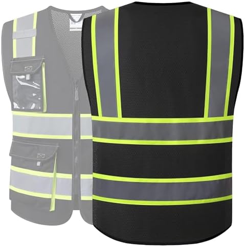 JKSafety Safety Vest for Men Women Hi Vis Reflective Vest JK220 Black 2XL - Image 5