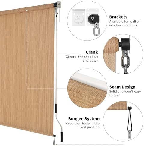 SMONTER Outdoor Sunshade Roller Shade 6'W x 8'H, Exterior Cordless Roll Up - Image 4