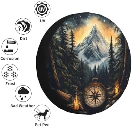 Spare Tire Cover for RV Camper, Nature Mountain Compass Tire Cover Protectors - Image 5