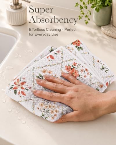 Miss Adola 2pcs Double-Sided Microfiber Kitchen Towels, Vivid Blossoms - Image 3