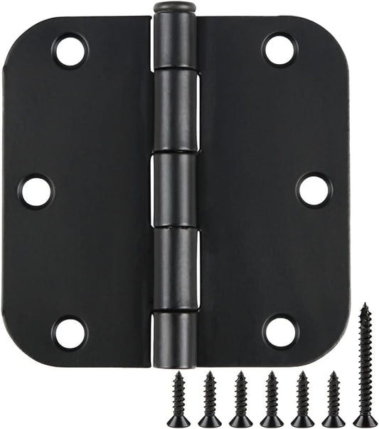 1 Pack Rounded Matte Black Door Hinges 3.5 Inch 5/8" Radius for Interior 3 1/2" Flat Iron Bifold Residential Standard Bedroom Indoor for Doors 3 ½"Hardware Control House Decor Essentials Accessories