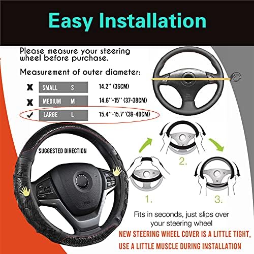 PINCTROT Large Size Steering Wheel Cover Great Grip 15.7In Black/Red Stitch - Image 6