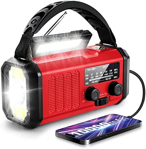 Emergency Weather Radio with NOAA, 10000mAh Solar Hand Crank Radio, AM FM by Leaton