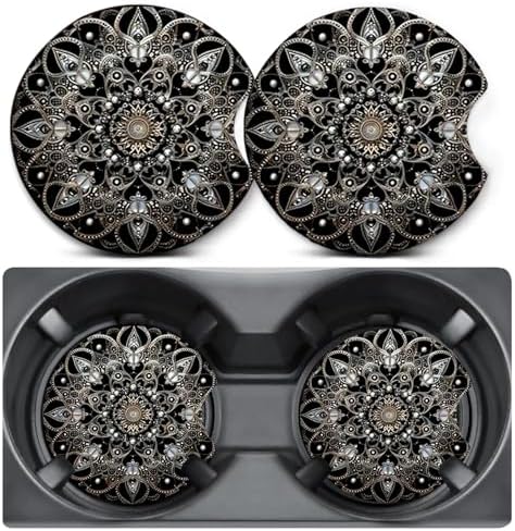 2 Pack Mandala Lotus Car Coasters by Unknown