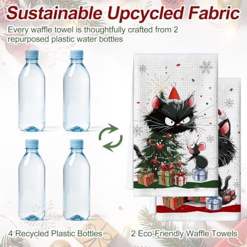 Christmas Kitchen Towels Set of 2 Holiday Decor Cat Hand Towels 16x26 Inch - Image 5