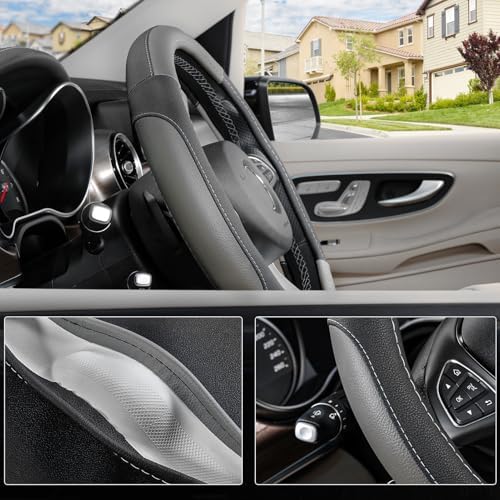 SEG Direct Black and Gray Microfiber Auto Car Steering Wheel Cover Universal 15 - Image 3