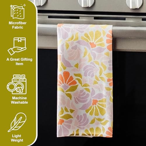 Wildflowers Microfiber Kitchen Towels | Pink & Purple Color Pattern| Waffle - Image 4