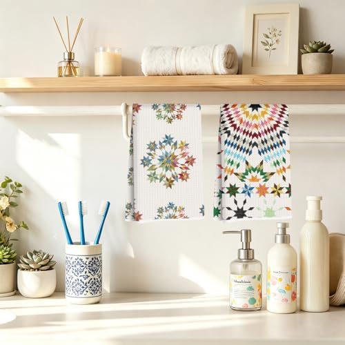 NISTOMISU 2 Pcs Retro Boho Kitchen Towels, Starburst Gifts Starburst Design - Image 4