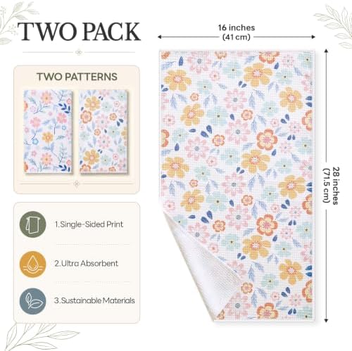 Homaxy Large Waffle Weave Kitchen Towels 2 Pack, Pastel Petal - Image 2