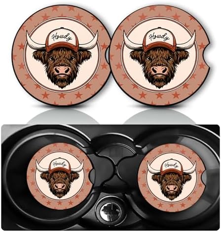 2Pack Highland Cow Car Cup Holder Coaster Neoprene Car Coasters by YGQZYYQ
