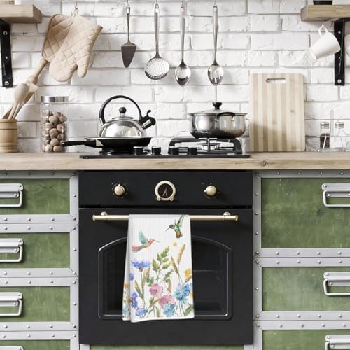 Hummingbird Kitchen Towels, Colorful Wildflower Humming Bird Hand Towels - Image 5
