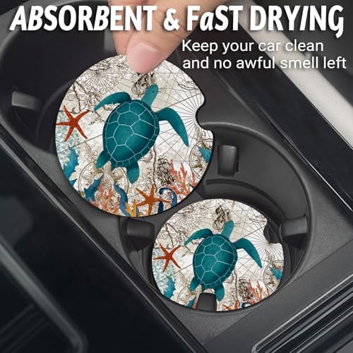Yonlevres Car Coasters for Cup Holders，Sea Turtle 2.75" 2 Pack - Image 2