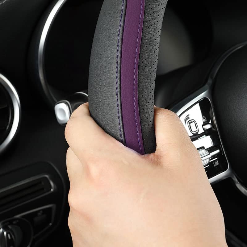 Szttswamp Car Steering Wheel Cover, Microfiber Leather Purple 14.5-15 Inch - Image 3