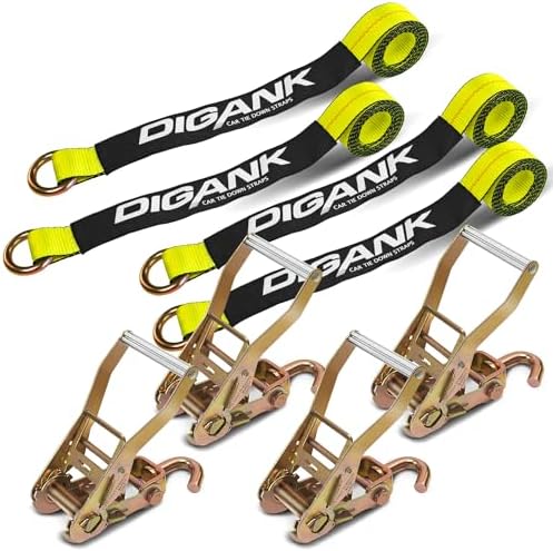 Car Tie Down Straps with J Finger Hook Lasso Ratchet Strap 2 Inch x 96 Inch- by Digank