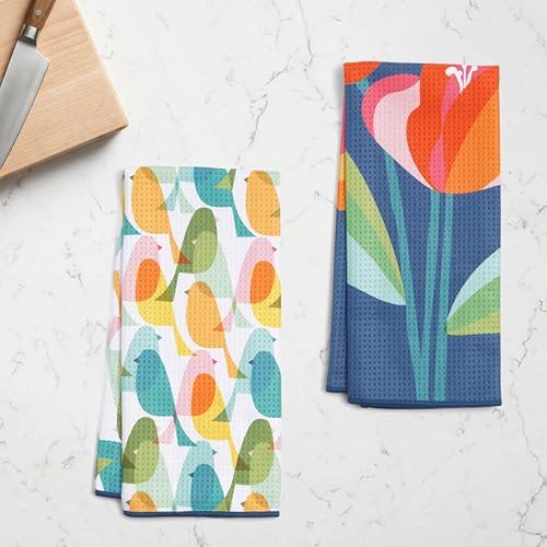 Ritz Waffle Microfiber Kitchen Towel 2pc Set – Three Flowers and Birds – Modern - Image 3
