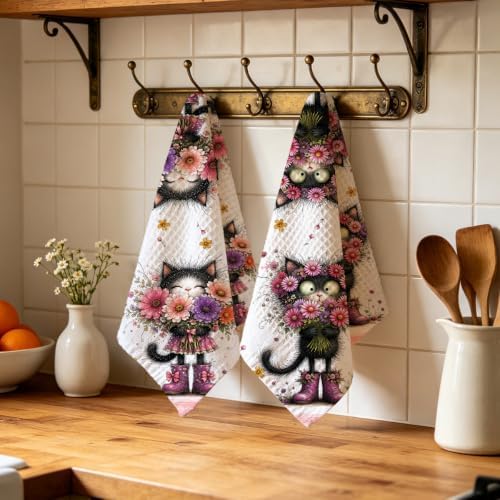 2 Pcs Funny Cat Kitchen Towels, Cat Theme Soft Absorbent Hand Tea Towels 04 - Image 4
