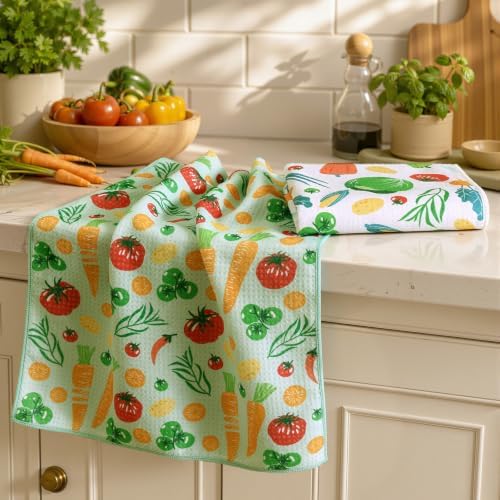 Homaxy Large Waffle Weave Kitchen Towels 2 Pack, Vegetables by Homaxy