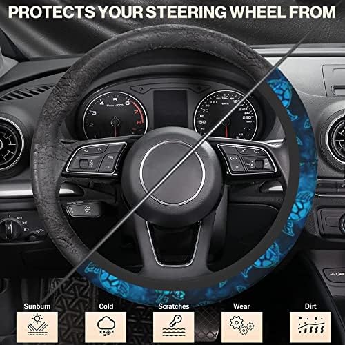 Watercolor Blue Sea Turtle Car Steering Wheel Cover Universal Fit 15 inch - Image 4