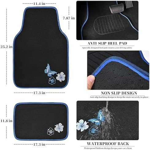 CAR PASS Blue Butterfly Car Seat Covers Full Set, Embroidered Flower Waterproof - Image 6
