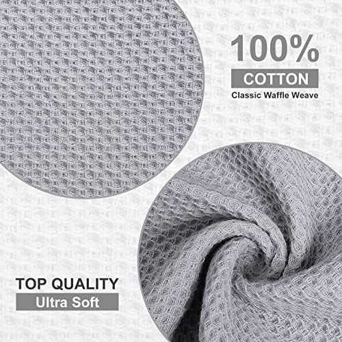 Kitinjoy 100% Cotton Waffle 6-Pack Kitchen Towels, Light Grey - Image 2