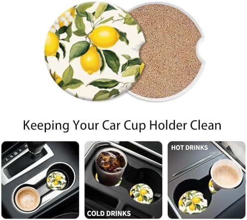 Cup Holder for Car, Lemons and White Flowers Ceramic Coasters Non-Slip Cup - Image 6