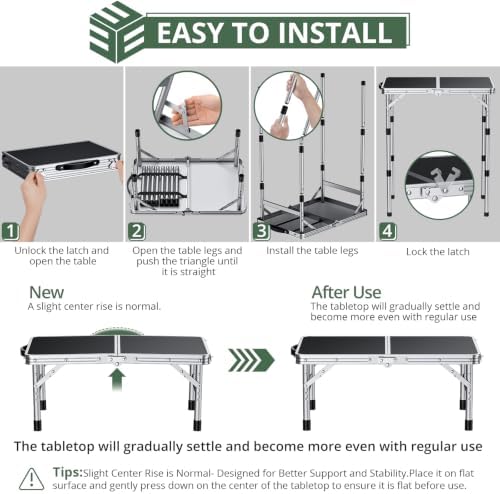 EYPINS Folding Camping Table Small, 3 Adjustable Heights, 22.8x16in MDF Top - Image 7