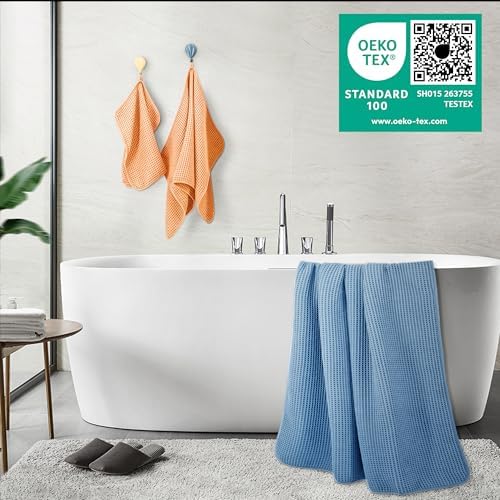 POLYTE 430 GSM Poly Blend Microfiber Quick Dry Waffle Bath Towel Set of 6 - Image 3