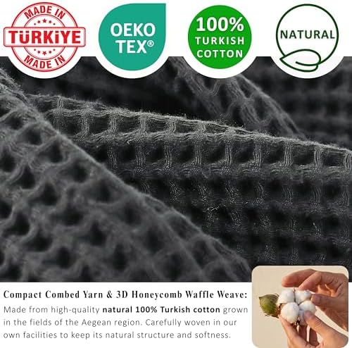 PÜSKÜL Natural 100% Turkish Cotton Waffle Hand and Kitchen Towels Set of 3 - Image 3