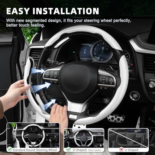 Amiss 3pcs Carbon Fiber Anti-Skid Steering Wheel Cover, Waterproof Design - Image 6
