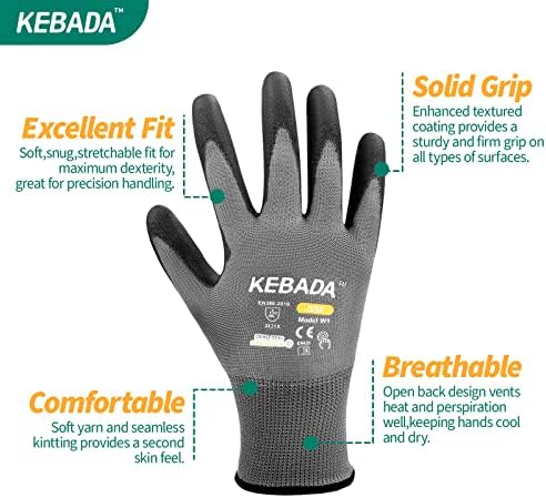 Kebada W1 Safety Work Gloves for Men Women, 120 Pairs Bulk Pack, PU Coated - Image 2