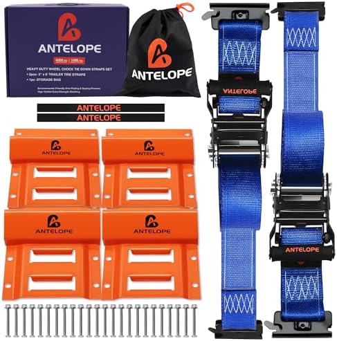 A ANTELOPE Heavy Duty Wheel Chock Tie Down Kit 2pk Trailer Tire Straps by AANTELOPE
