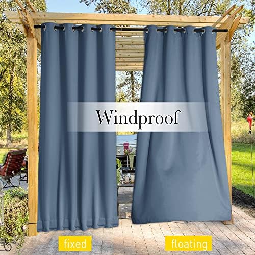 NICETOWN Weighted Curtains for Patio Waterproof W66xL84 Stone Blue 2 Panels - Image 6