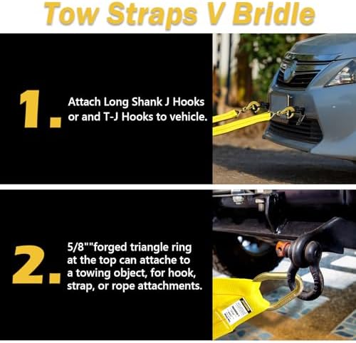 3" x 36" Tow Straps Recovery V Bridle Strap w/8" J Hooks T-J Hooks - Image 5