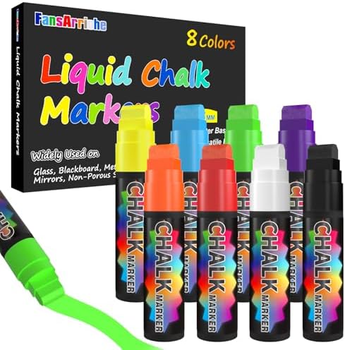 FansArriche Liquid Chalk Markers, 8 Colors 15mm Jumbo Car Window Markers by FansArriche