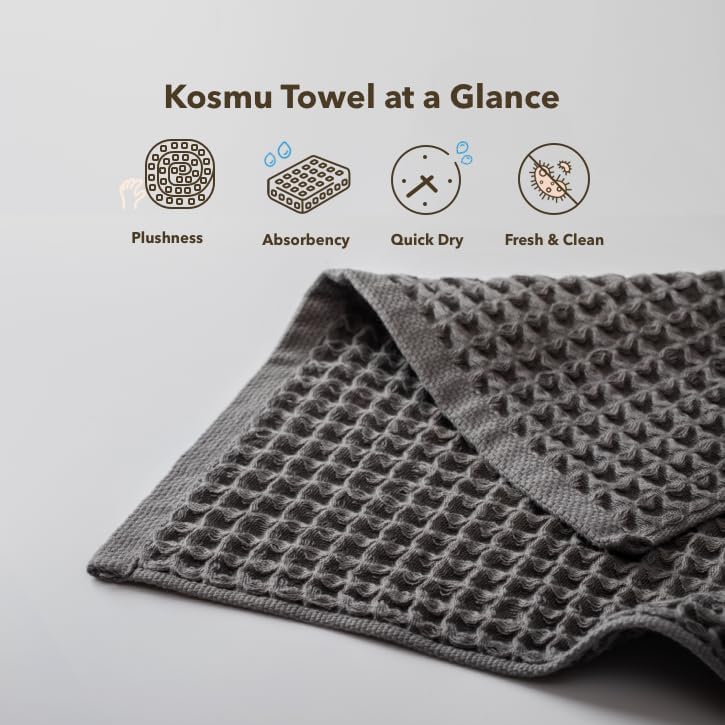 Luxury Organic Japanese Cotton Waffle Bath Towel | Thick, Quick Dry Bathroom - Image 2