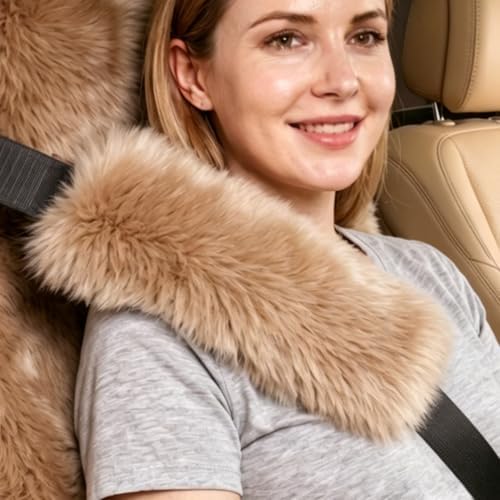 2 Pack Sheepskin Car Seat Belt Cover Pads | Long Wool Seatbelt Cushions by OGLAND