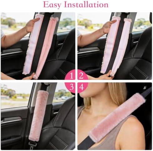 Amooca 2-Pack Soft Furry Universal Seatbelt Cover Car Shoulder Pad - Image 4